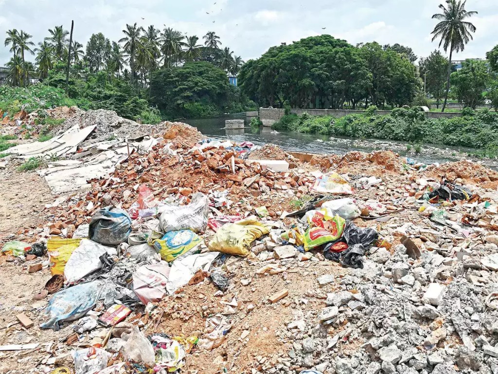 Construction and demolition waste dumped near water bodies