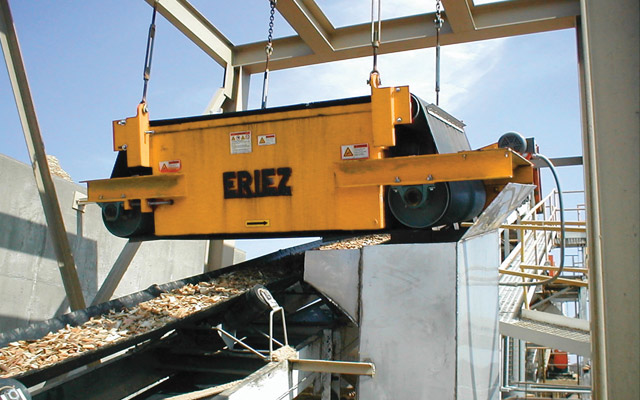 Self-cleaning electromagnets used in recycling plant to remove contaminants from C&D waste