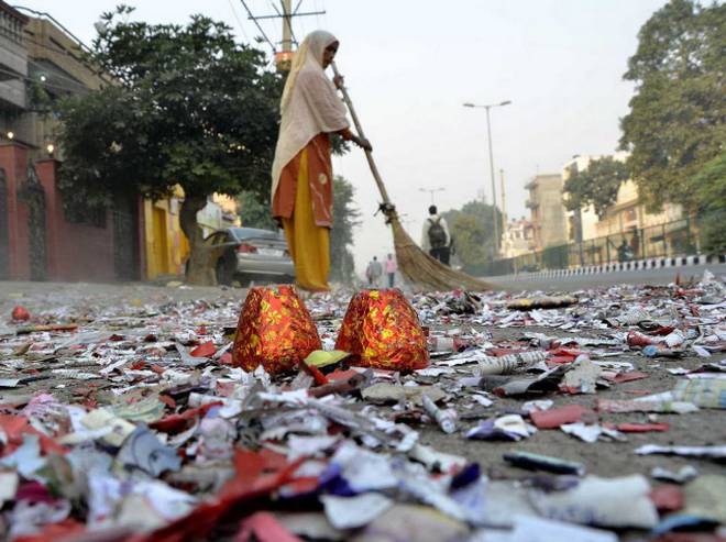 Waste generated from fireworks after Diwali celebration.