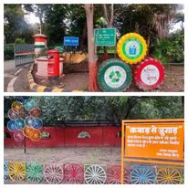 Unused tyres and wheels used for beautification of Meerut city.