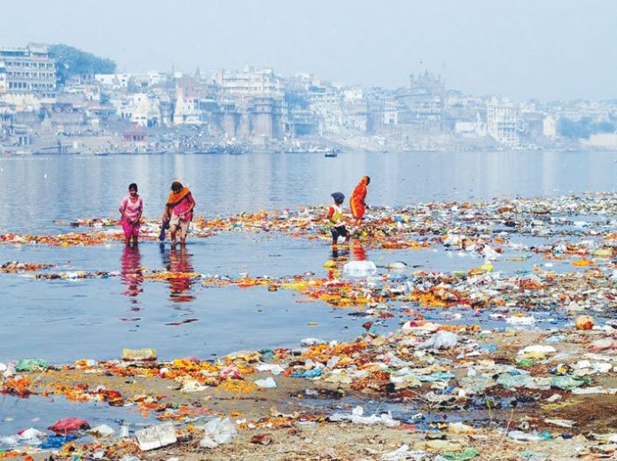 Plastic choking the Ganga river