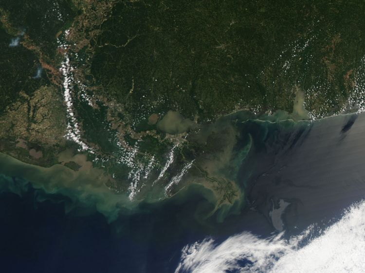 Oil slick shown from satellite in the Gulf of Mexico.